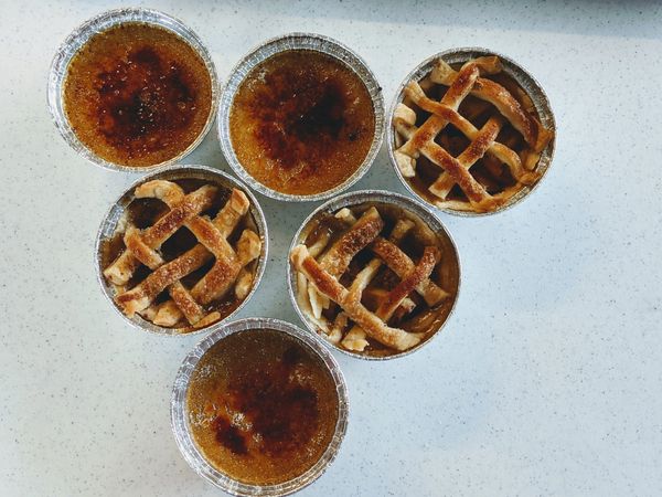 Mini apple pies and creme brulee