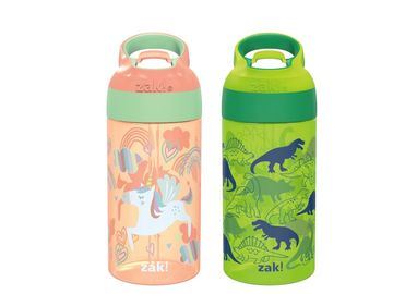 Zak Designs 16oz Riverside Kids Water Bottle with Spout Cover and Built-in Carrying Loop, Made of Du