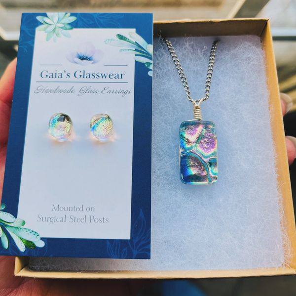 Fused glass necklace and earrings