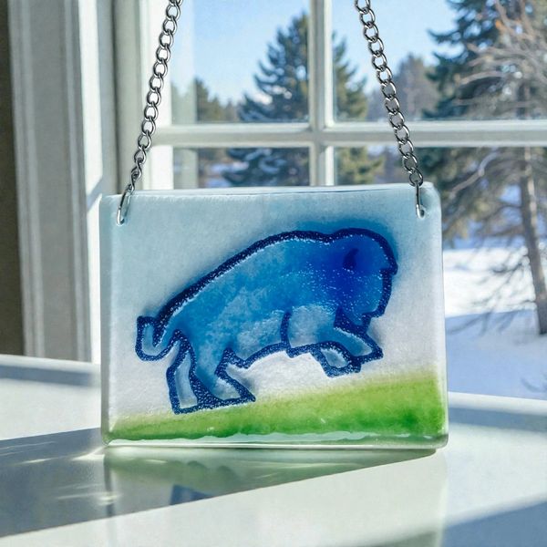 Fused Glass Bison Suncatcher for the Alberta summer Games