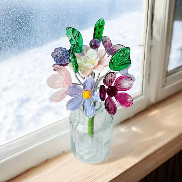 Pink and Purple glass flower bouquet