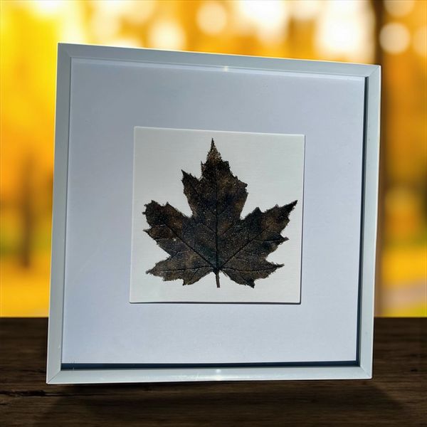 Black pate de verre glass leaf