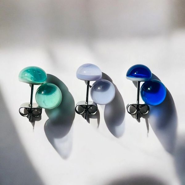 Set of 3 colourful glass earring studs