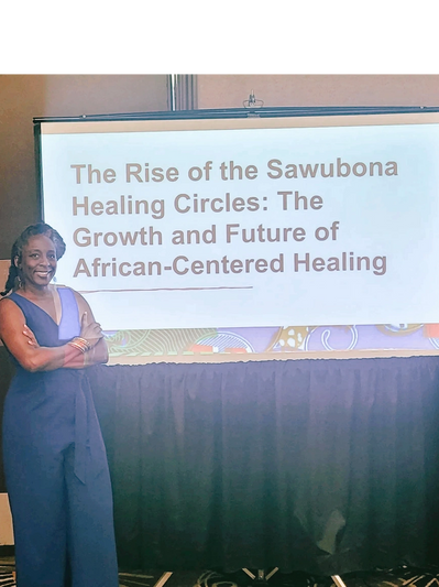 Laneay London, MSW, presenting Sawubona Healing Circles research at the ABPsi 54th Annual Convention