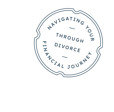Logo with text navigating divorce financial journey.