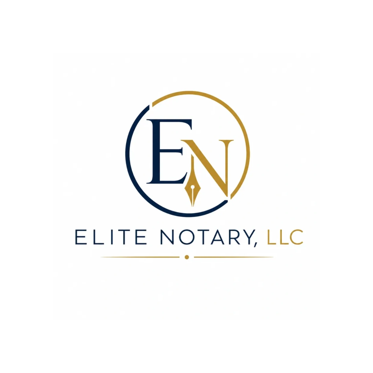 Logo for Elite Notary, LLC with elegant blue and gold design.