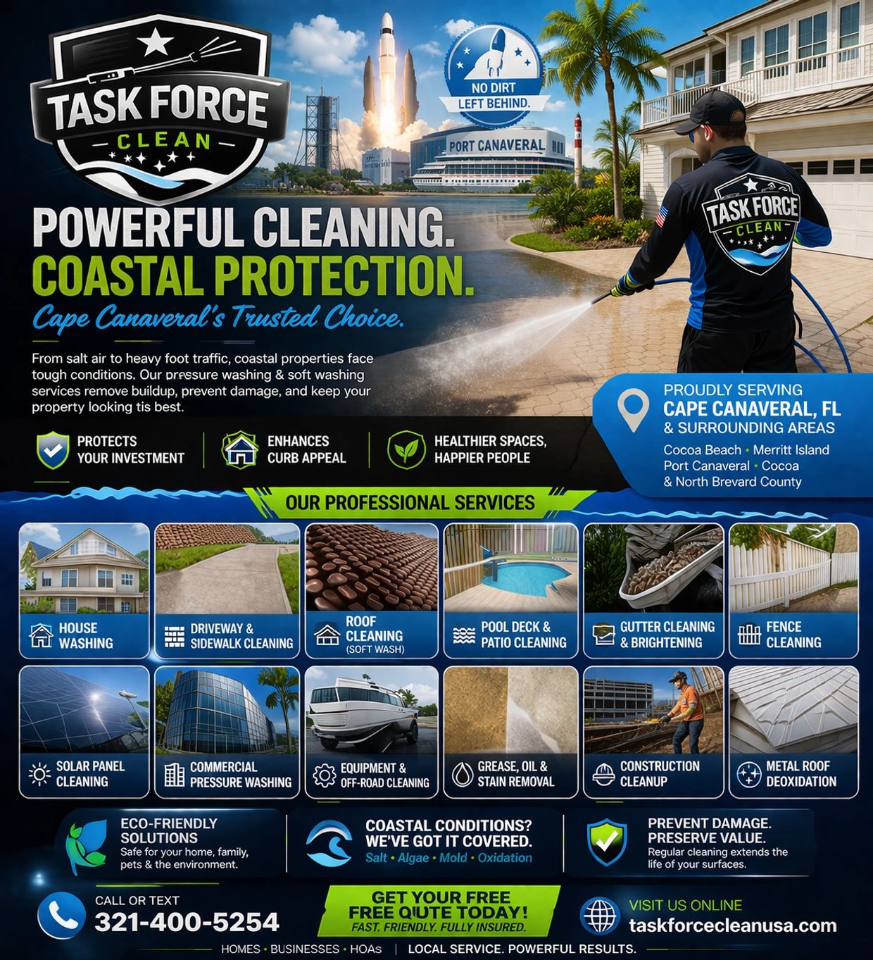 Professional pressure washing and soft washing services in Cape Canaveral, FL. Task Force Clean.