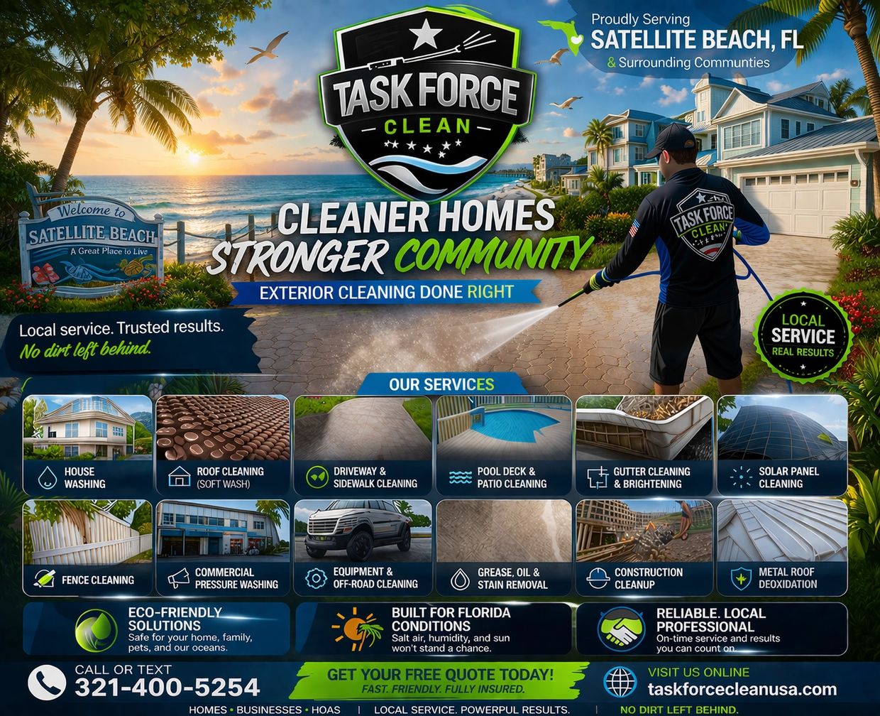 Professional pressure washing and soft washing services in Satellite Beach, FL. Task Force Clean.