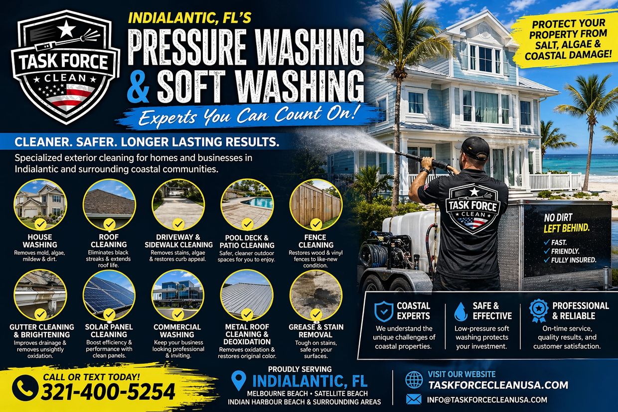Professional pressure washing and soft washing services in Indialantic, FL. Task Force Clean.