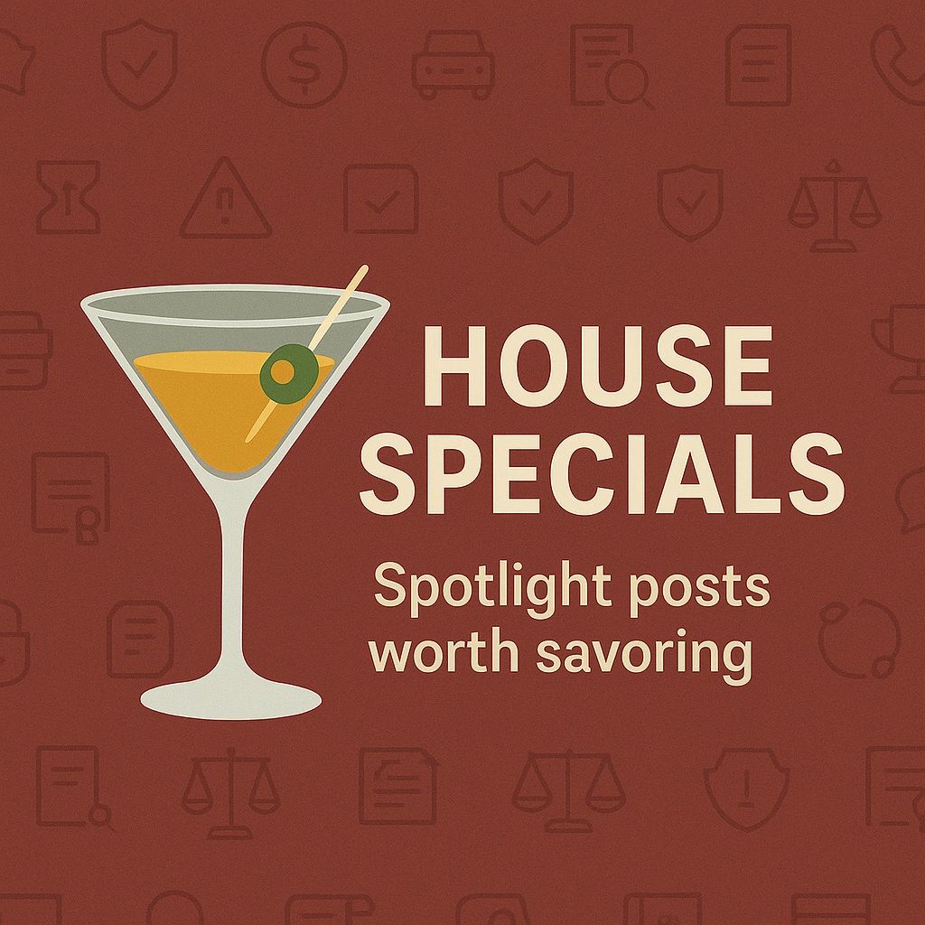 Illustration of a martini glass with text 'House Specials: Spotlight posts worth savoring'.