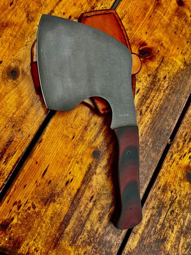 O1 Acid Washed Hunters Hatchet in Maroon and Black G10. 
