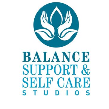 Logo with hands and leaf symbol for Balance Support &amp; Self Care Studios.