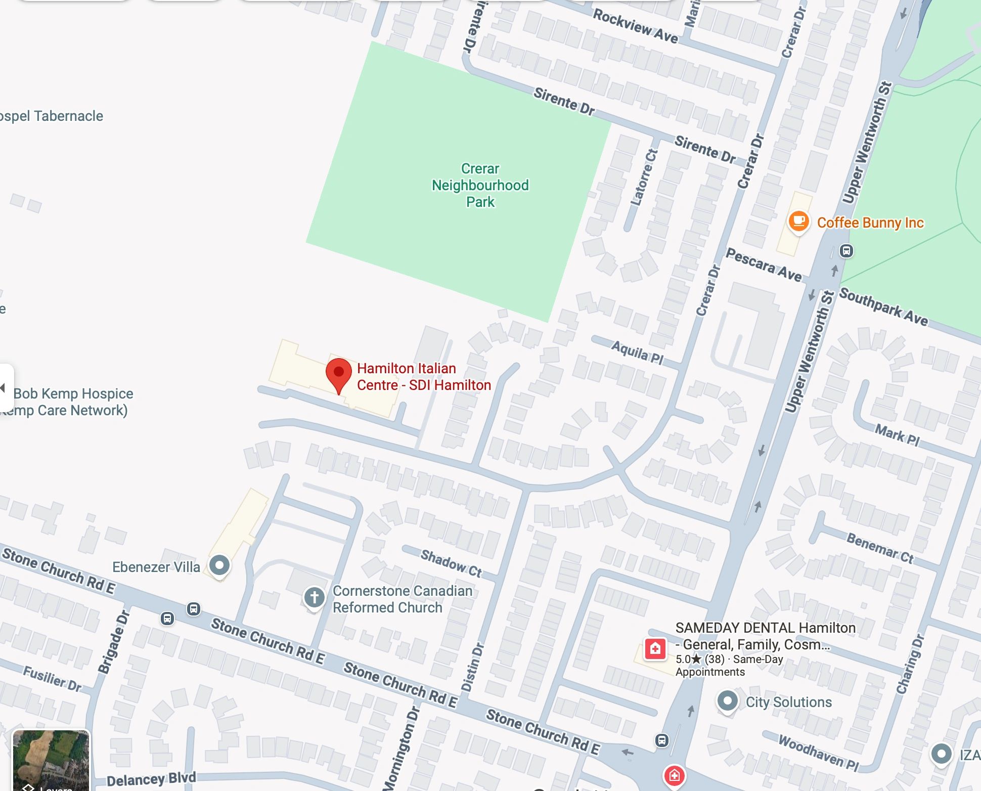 Map showing Hamilton Italian Centre and nearby landmarks in Hamilton.