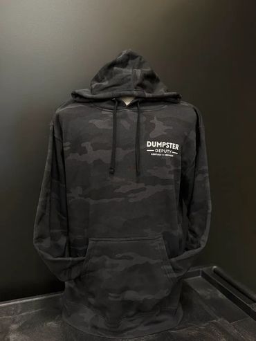 Black camo hoodie with 'DUMPSTER DEPUTY' text.