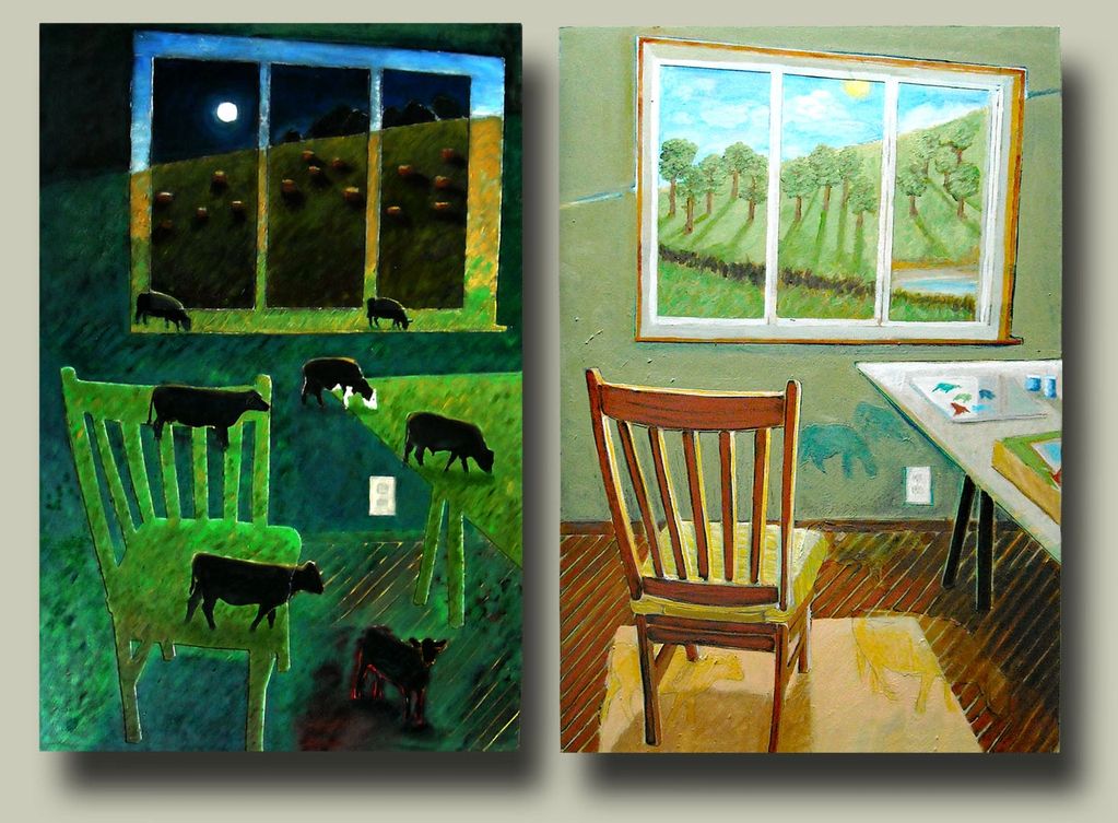 TREE REMOVAL, oil paint on wood panel,  20” x 30”,
WORK SPACE, oil paint on wood panel, 20” x 30”
