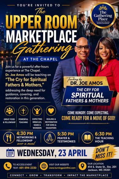 Invitation to The Upper Room Marketplace Gathering with Dr. Joe Amos teaching at The Chapel.