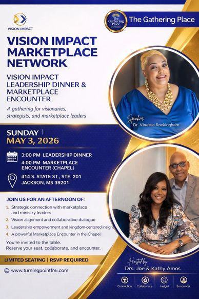 Flyer for Vision Impact Marketplace Network Leadership Dinner and Marketplace Encounter event on May 3, 2026.