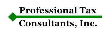 Logo for Professional Tax Consultants, Inc. with a green diamond and underline.