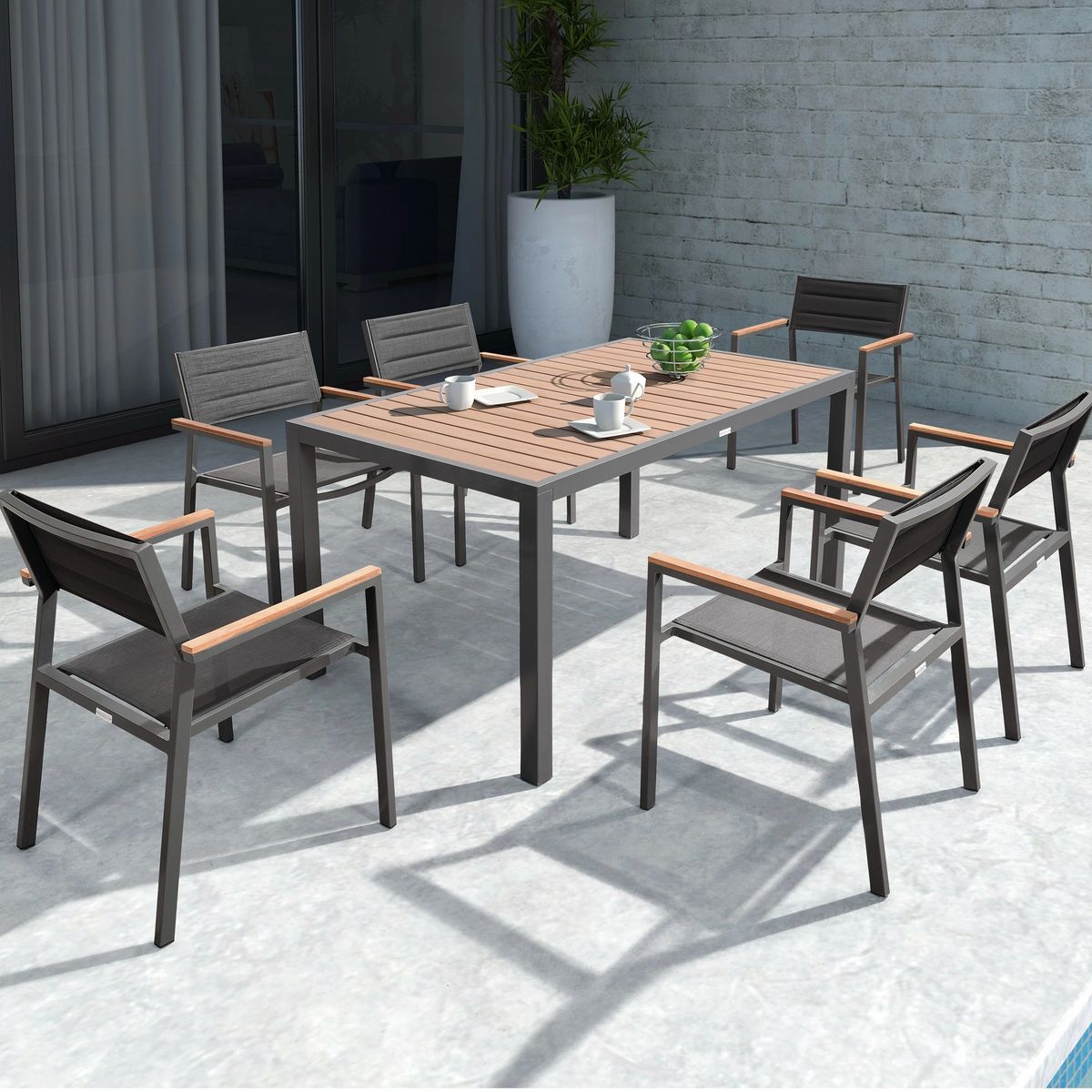 Auto Aluminum Outdoor Dining Set for 6 - Series 6476