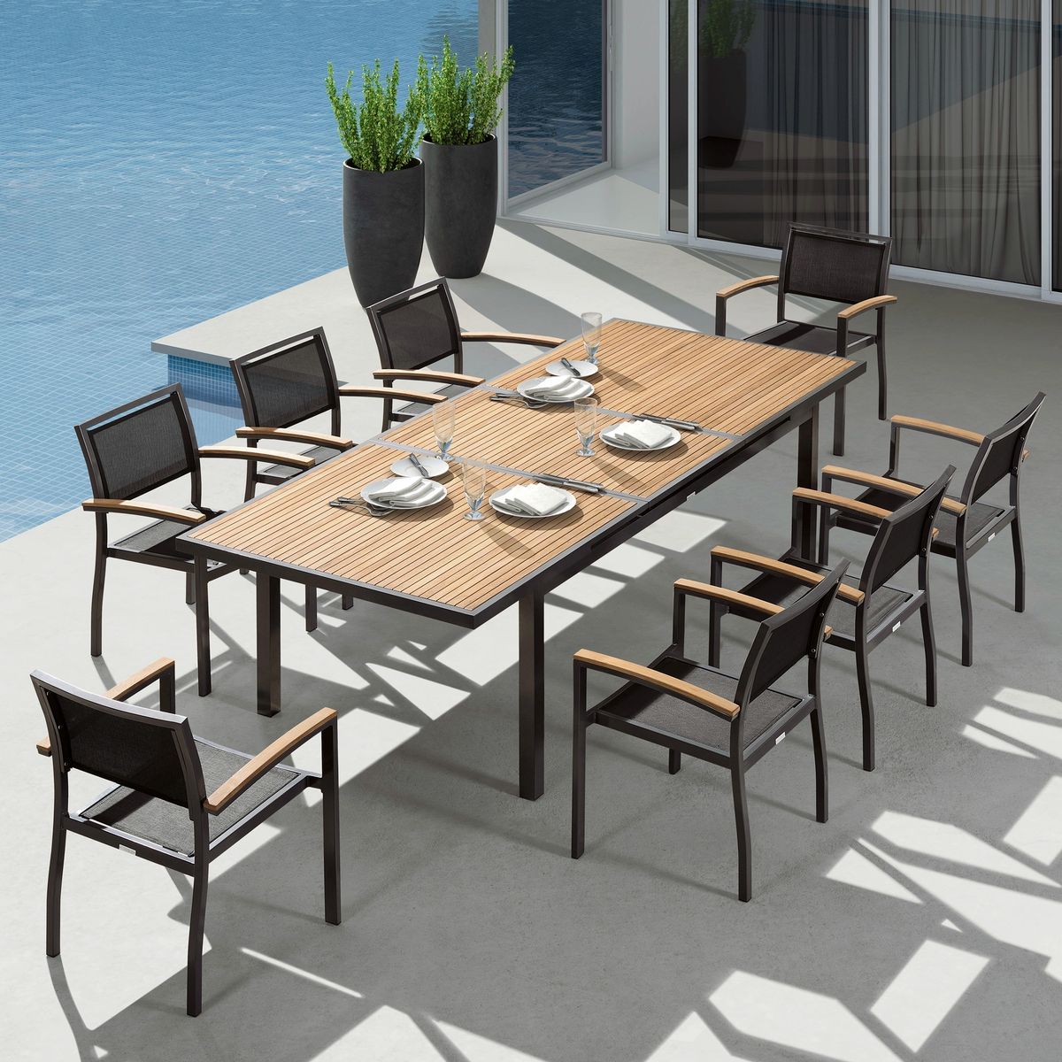 Heck 8+1 Pieces FSC Teak Aluminum Outdoor Dining Set for 8 Person, Extendable  Table