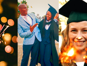Students and families celebrating and sparkling on Graduation Day!