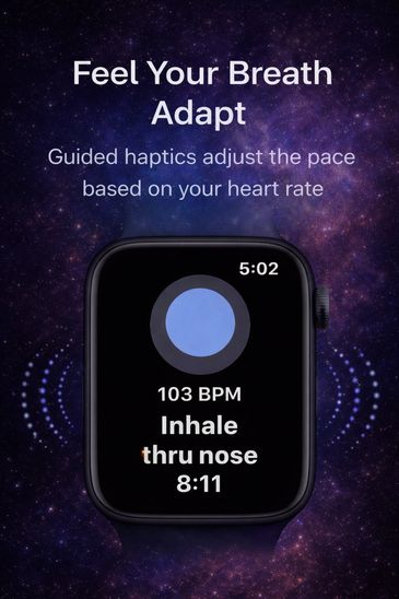 Smartwatch guides breathing with haptic feedback adapting to heart rate.