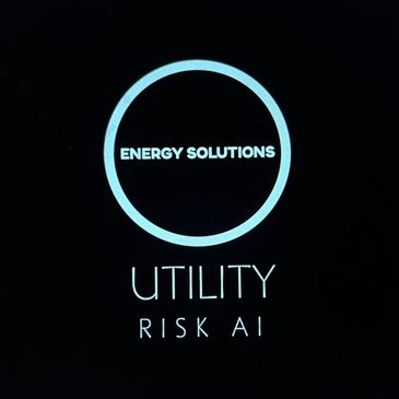 Logo of Energy Solutions Utility Risk AI in light blue on black background.