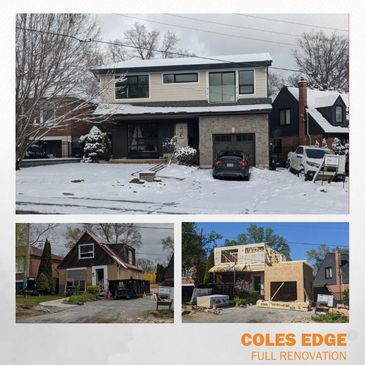 Before and after photos of a house renovation in Coles Edge.