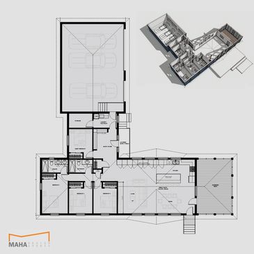 Architectural floor plan with 3D view of a house layout.