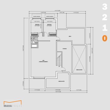 Architectural floor plan of a house layout with dimensions.