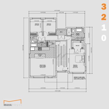 Architectural floor plan of a single-story house with detailed room measurements.