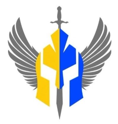 A stylized helmet with wings and a sword behind it.