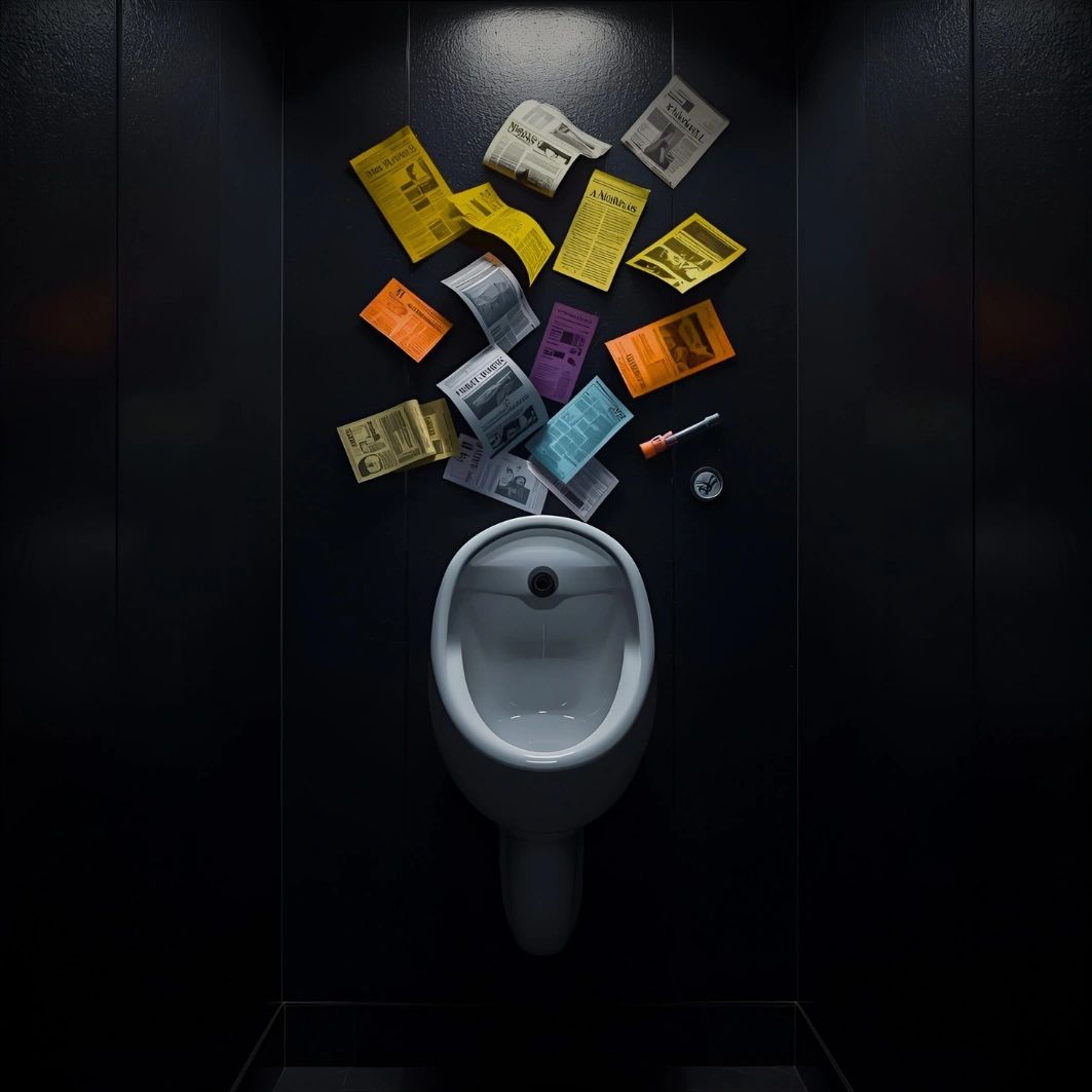 urinal with news pages coming out of the top - urinal screen news and updates - urin solutions