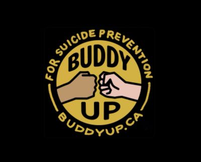 Logo for Buddy Up suicide prevention with two fists bumping.