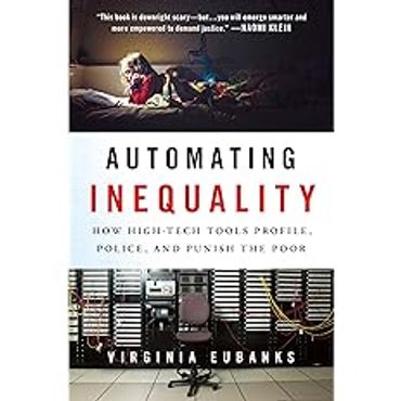 Front cover of Virginia Eubanks' book Automating Inequality. An image of a child and a computer.