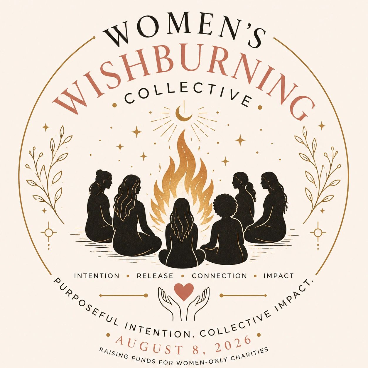 Illustration of women around a fire for a women's charity event.