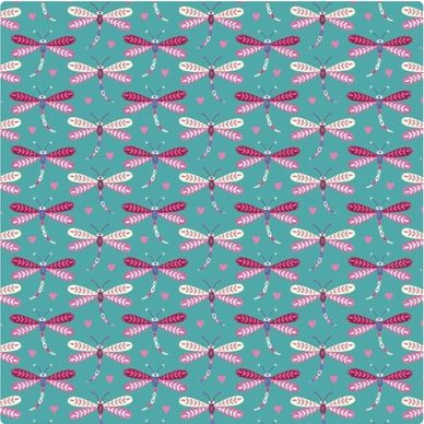 teal and pink small dragonflies fabric
