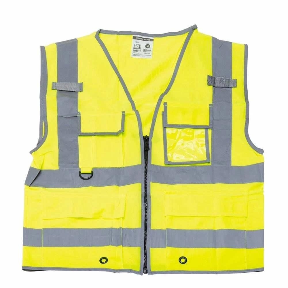 High Vis Reflective Safety Vest with Zipper & 5 Pockets