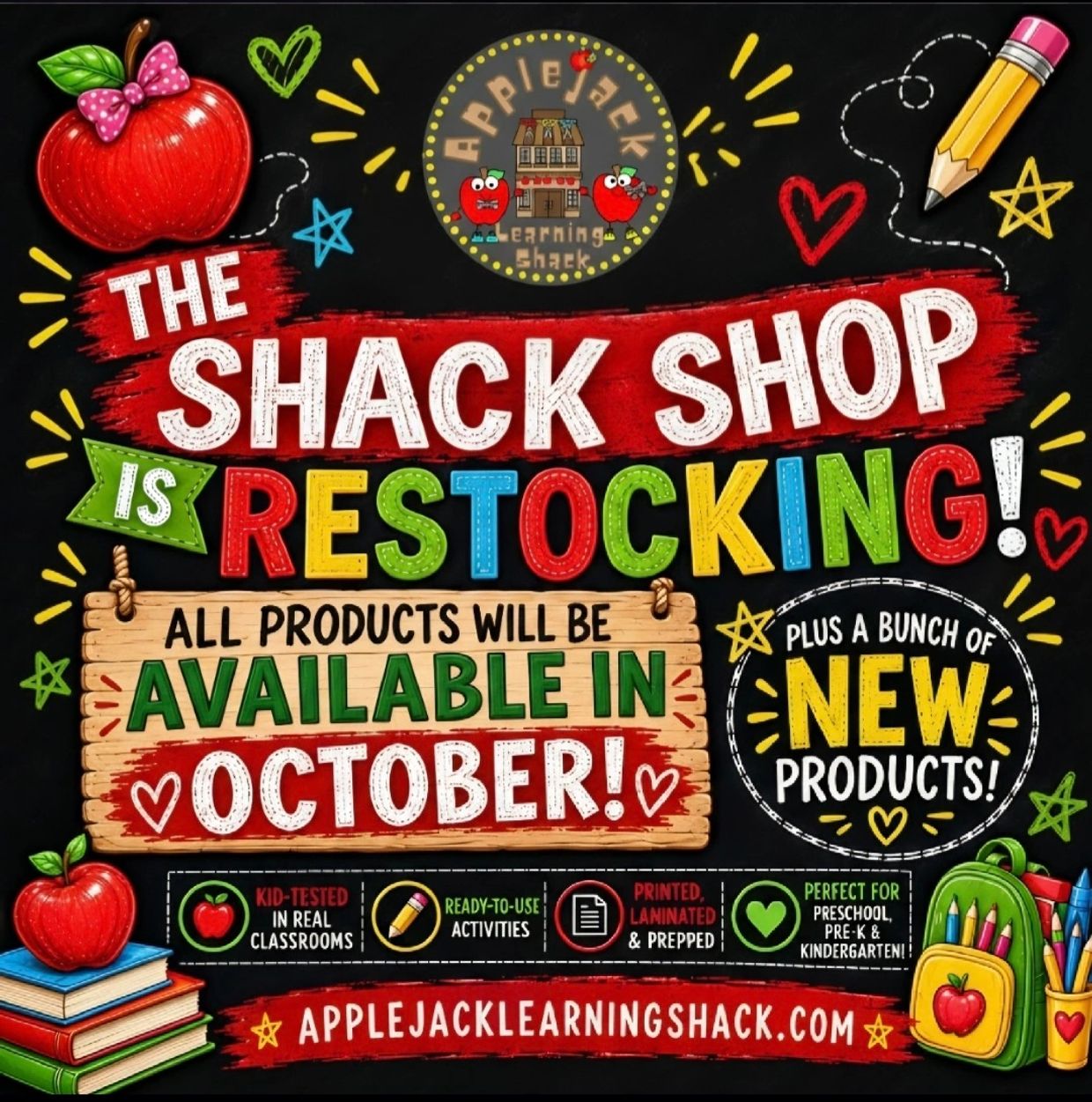 The Shack Shop is restocking with new products available in October at AppleJack Learning Shack.