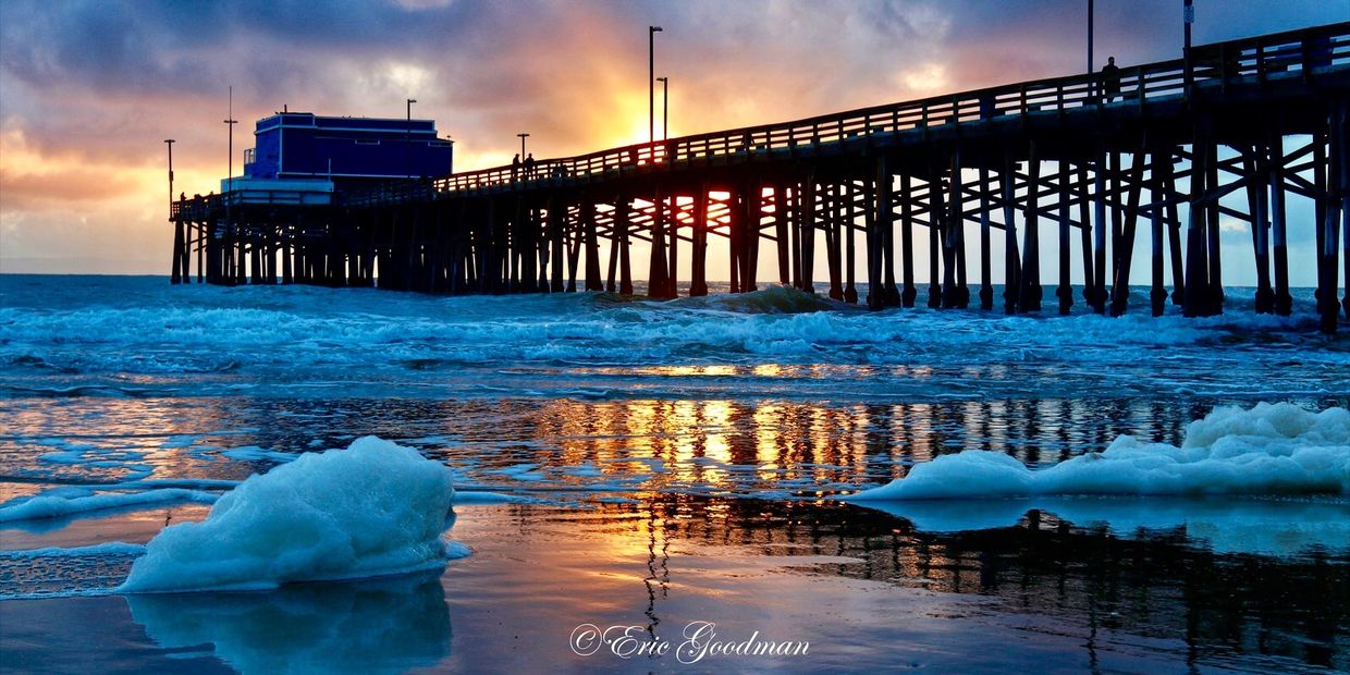 Cloudy pier sunset