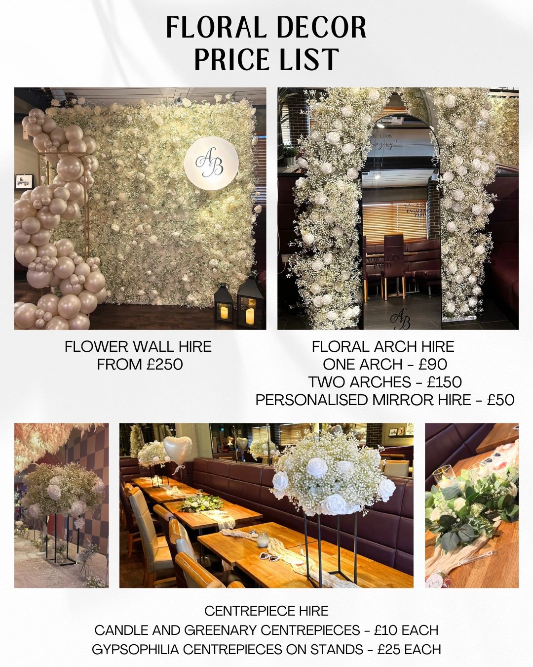 WEDDING FLORAL HIRE MIDLANDS, FLOWER WALL, FLORAL CENTREPIECES, FLORAL ARCH