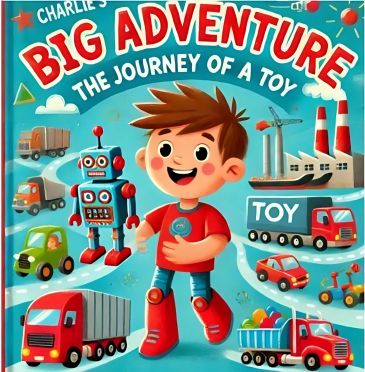 Illustration of a boy with toy robots and trucks on a book cover.