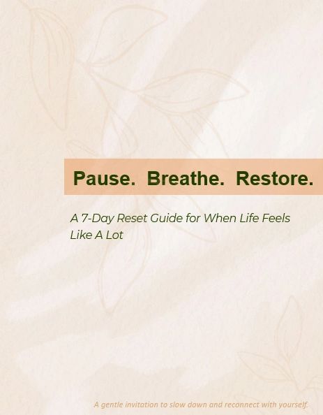 Cover page titled 'Pause. Breathe. Restore.' with a calming, gentle design.