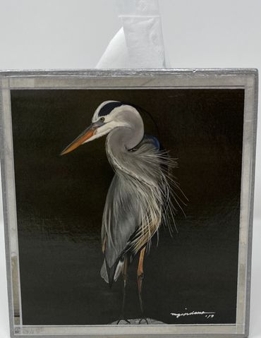 Blue Heron /Silver
Wooden Tissue Box Cover
5x5x5
$50