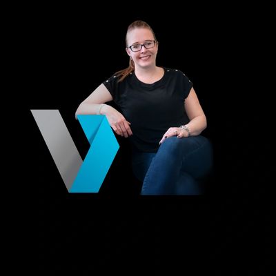 Business owner kim clark with her V2A logo.