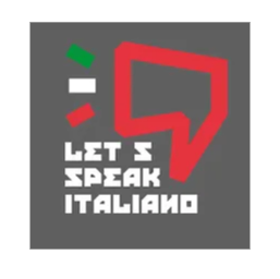 Logo with a speech bubble and Italian flag colors, saying 'Let's Speak Italiano'.
