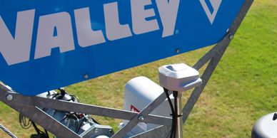 Valley blue and white logo on a span