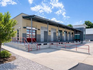 Modern industrial building with loading docks.