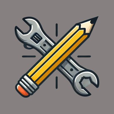Graphic of a wooden pencil and a metal wrench in an X pattern.