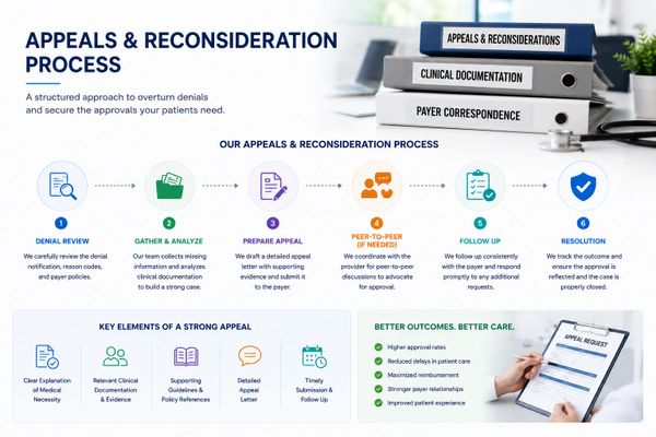 Step-by-step appeals and reconsideration process with key elements for strong appeals and better patient outcomes.